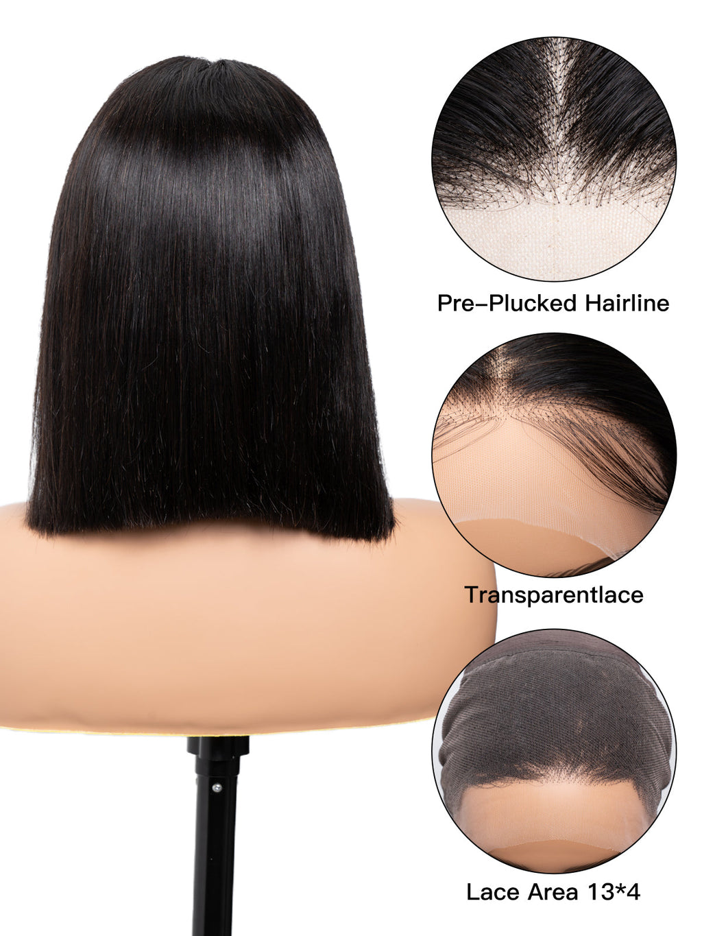 Natural Black Short Bob Wig | 13x4 HD Lace Human Hair Wig | 150 Density Wig