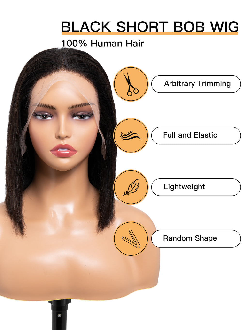Natural Black Short Bob Wig | 13x4 HD Lace Human Hair Wig | 150 Density Wig