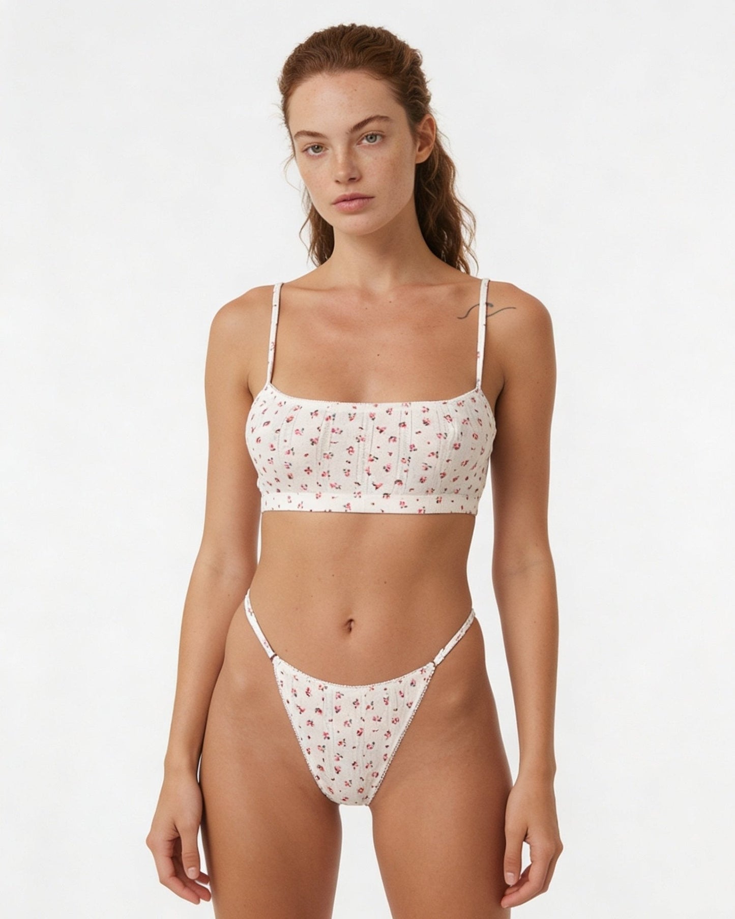 Cotton Floral Print Bralette and Thong Set
