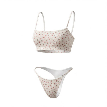 Cotton Floral Print Bralette and Thong Set