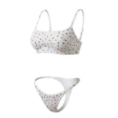 Cotton Floral Print Bralette and Thong Set