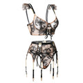 Embroidered Bra Suspender Belt And G - String Set - AR UNIVERSALghntshLingerie Set