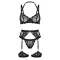 Embroidered Floral Crotchless Four Piece Lingerie Set - AR UNIVERSALAR UNIVERSALLingerie Sets