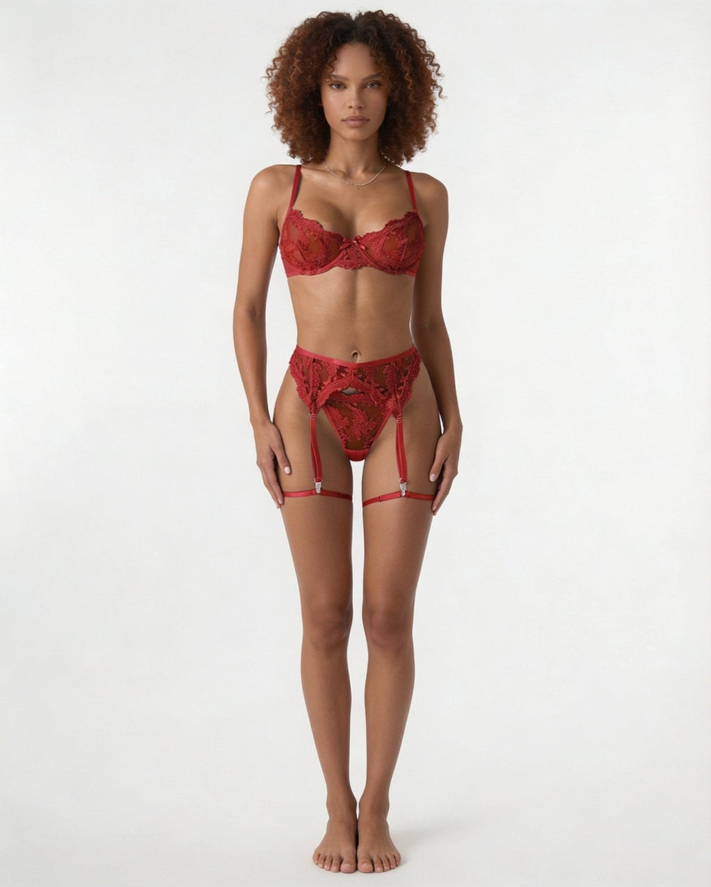 Embroidered Lace Bra Garter Belt Thong Set - AR UNIVERSALAR UNIVERSALLingerie Sets