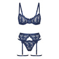 Embroidered Lace Bra Garter Belt Thong Set - AR UNIVERSALAR UNIVERSALLingerie Sets