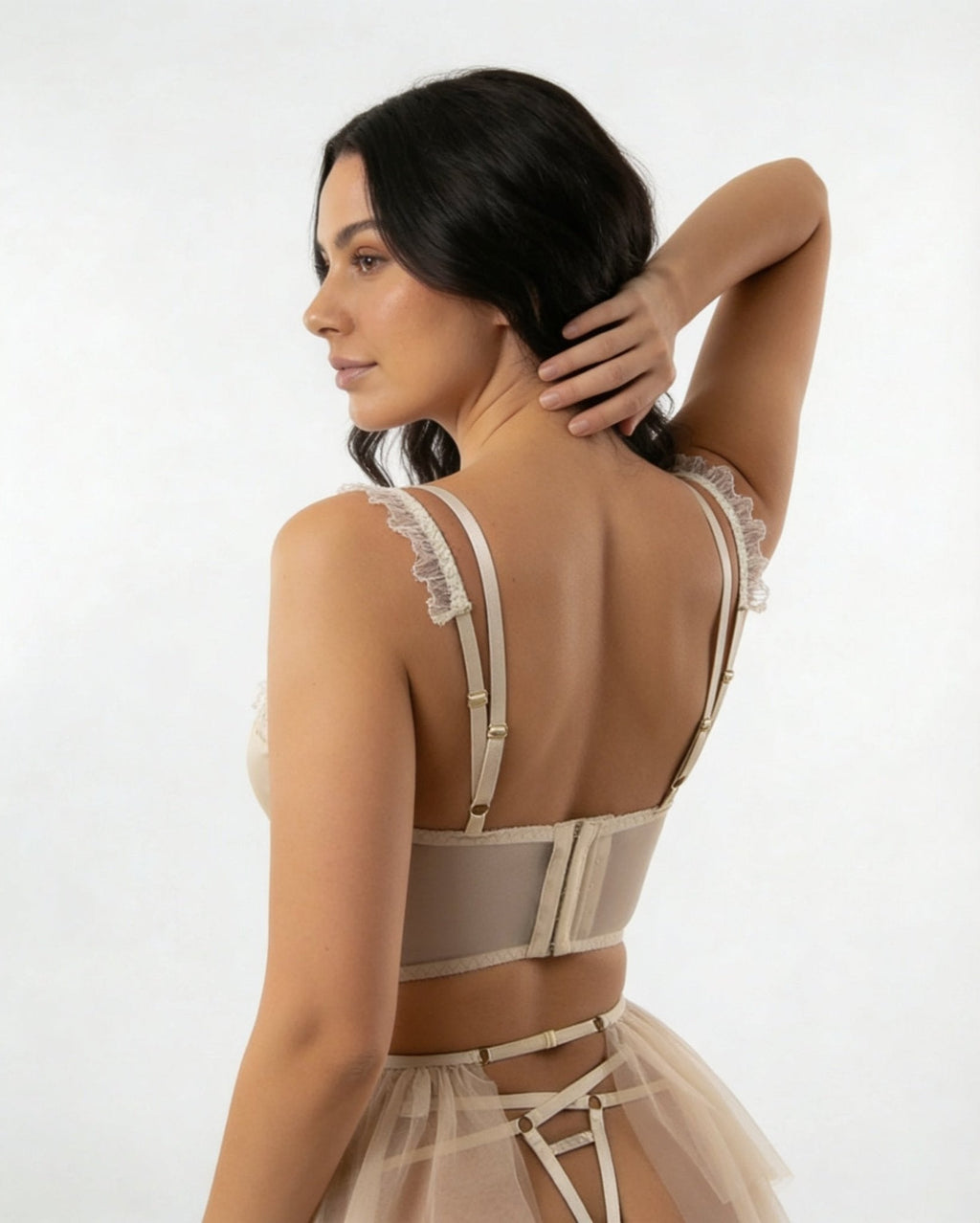 Embroidered Lace Corset Garter Belt 3 Piece Set - AR UNIVERSALAR UNIVERSALLingerie Sets