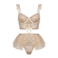 Embroidered Lace Corset Garter Belt 3 Piece Set - AR UNIVERSALAR UNIVERSALLingerie Sets