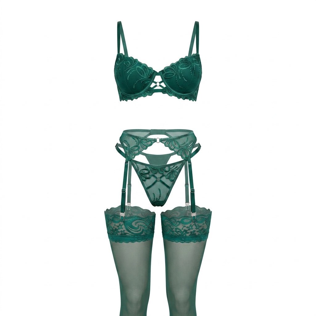 Luxury Lace Lingerie Set: 4-Piece Embroidered Ensemble - AR UNIVERSALghntshLingerie Sets
