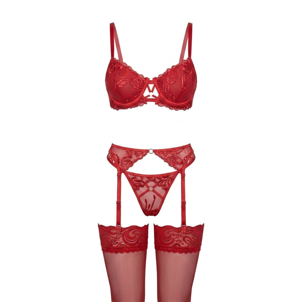 Luxury Lace Lingerie Set: 4-Piece Embroidered Ensemble - AR UNIVERSALghntshLingerie Sets