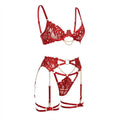 Embroidered Mesh 4 Piece Lingerie Set With Chain - AR UNIVERSALAR UNIVERSALLingerie Sets