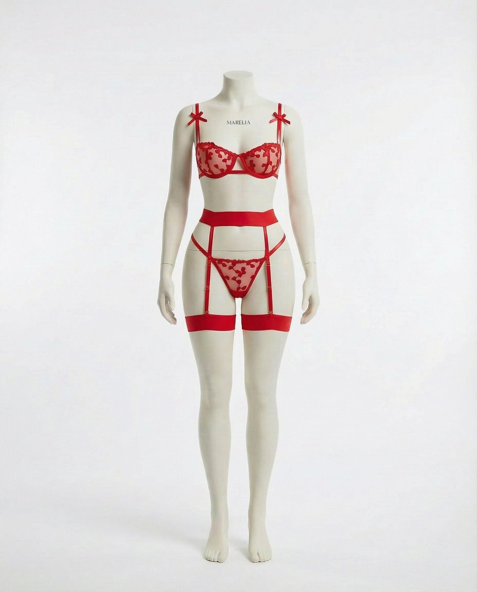 Embroidered Mesh Lingerie Set With Garter Belt - AR UNIVERSALghntshLingerie Set