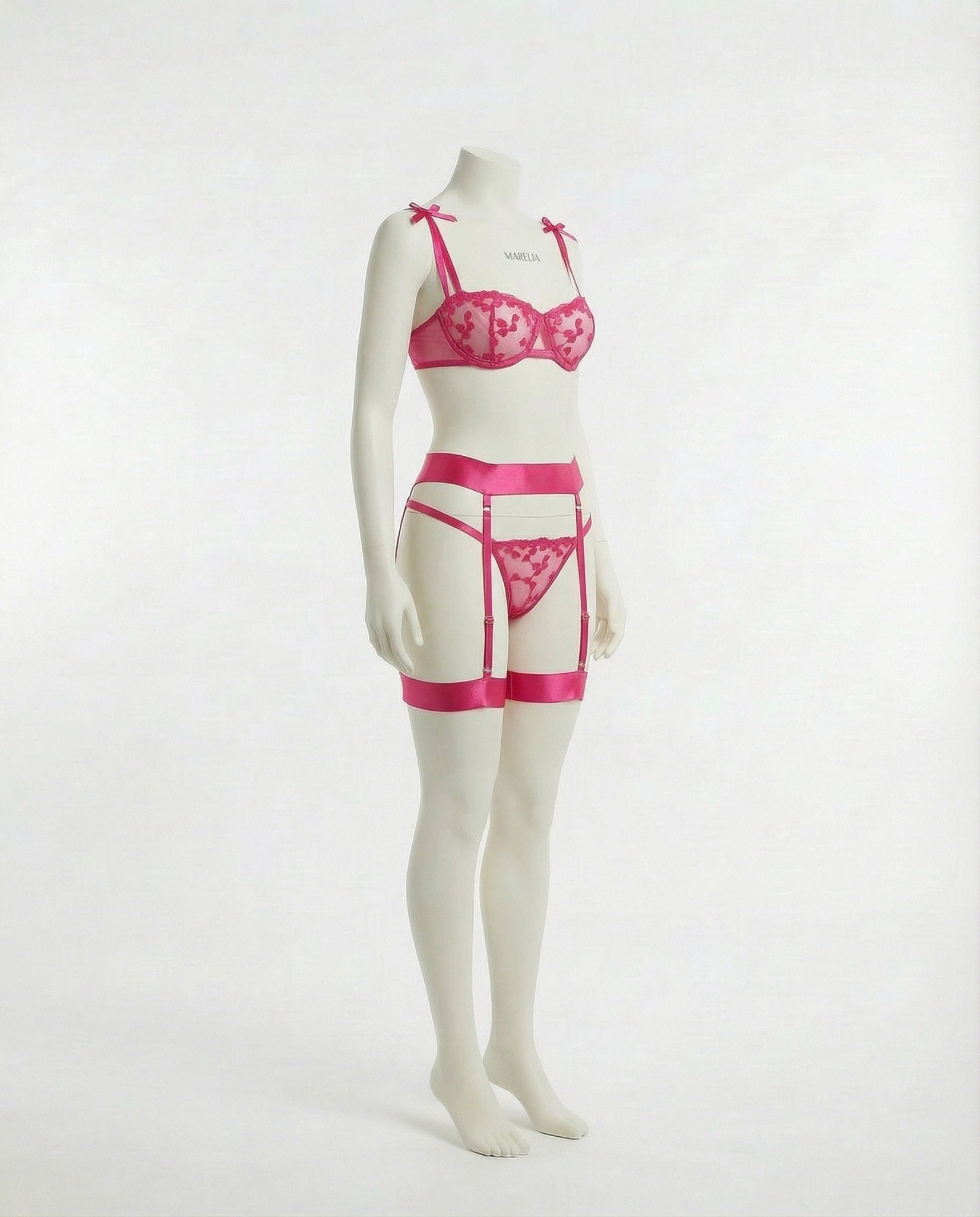 Embroidered Mesh Lingerie Set With Garter Belt - AR UNIVERSALghntshLingerie Set