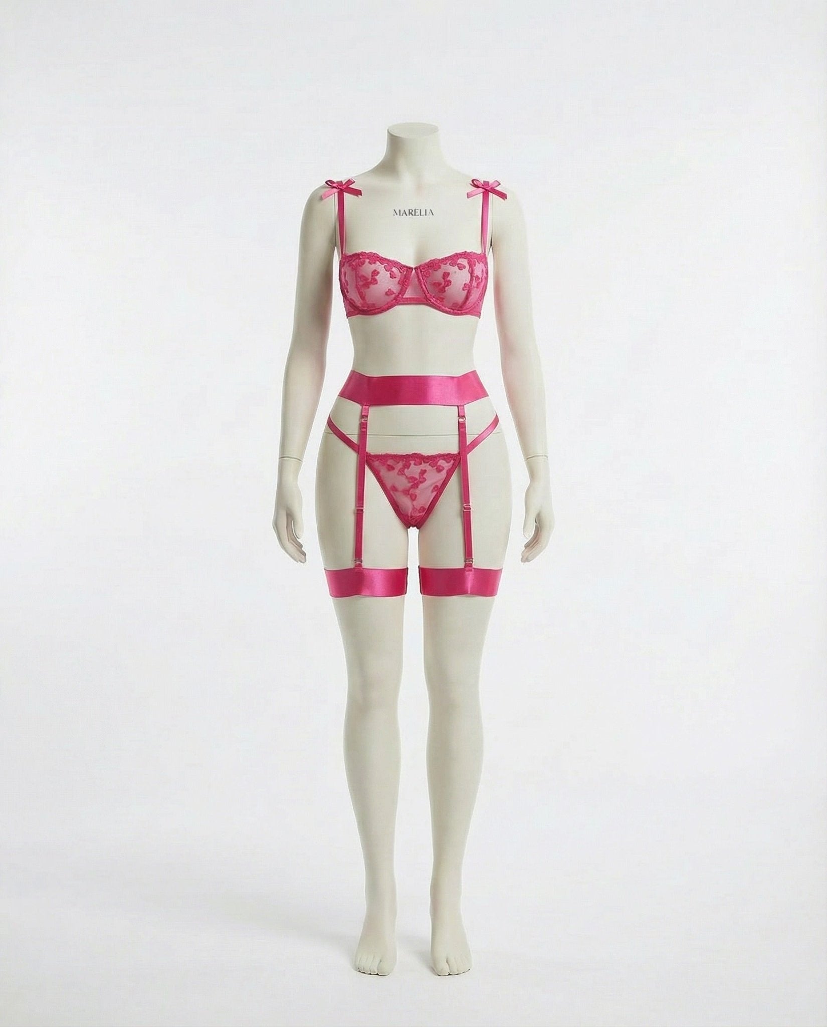 Embroidered Mesh Lingerie Set With Garter Belt - AR UNIVERSALghntshLingerie Set
