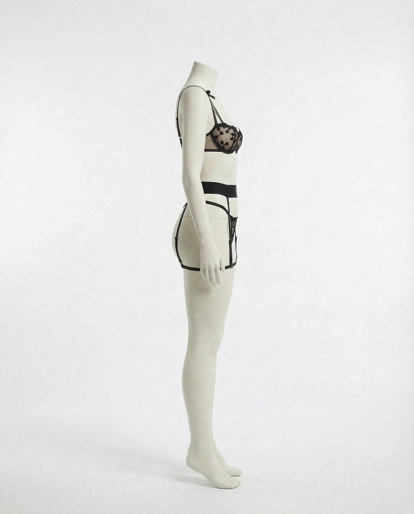 Embroidered Mesh Lingerie Set With Garter Belt