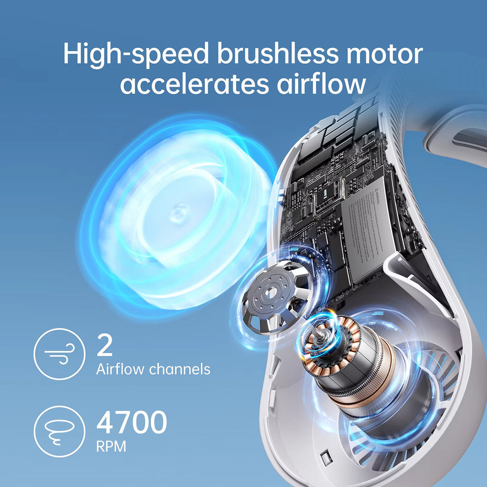 5-Speed Bladeless Neck Fan – 5000mAh Battery, 360° Cooling & 16.5H Long Runtime