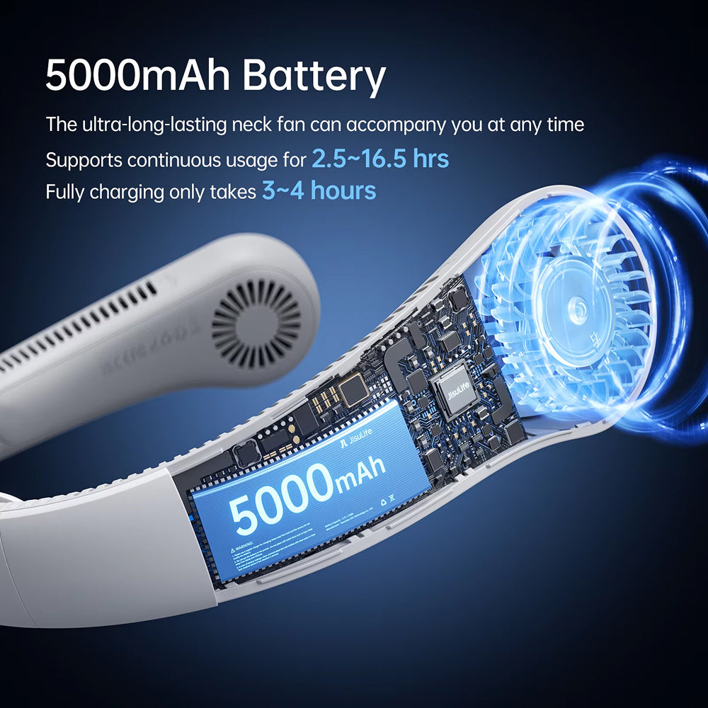 5-Speed Bladeless Neck Fan – 5000mAh Battery, 360° Cooling & 16.5H Long Runtime