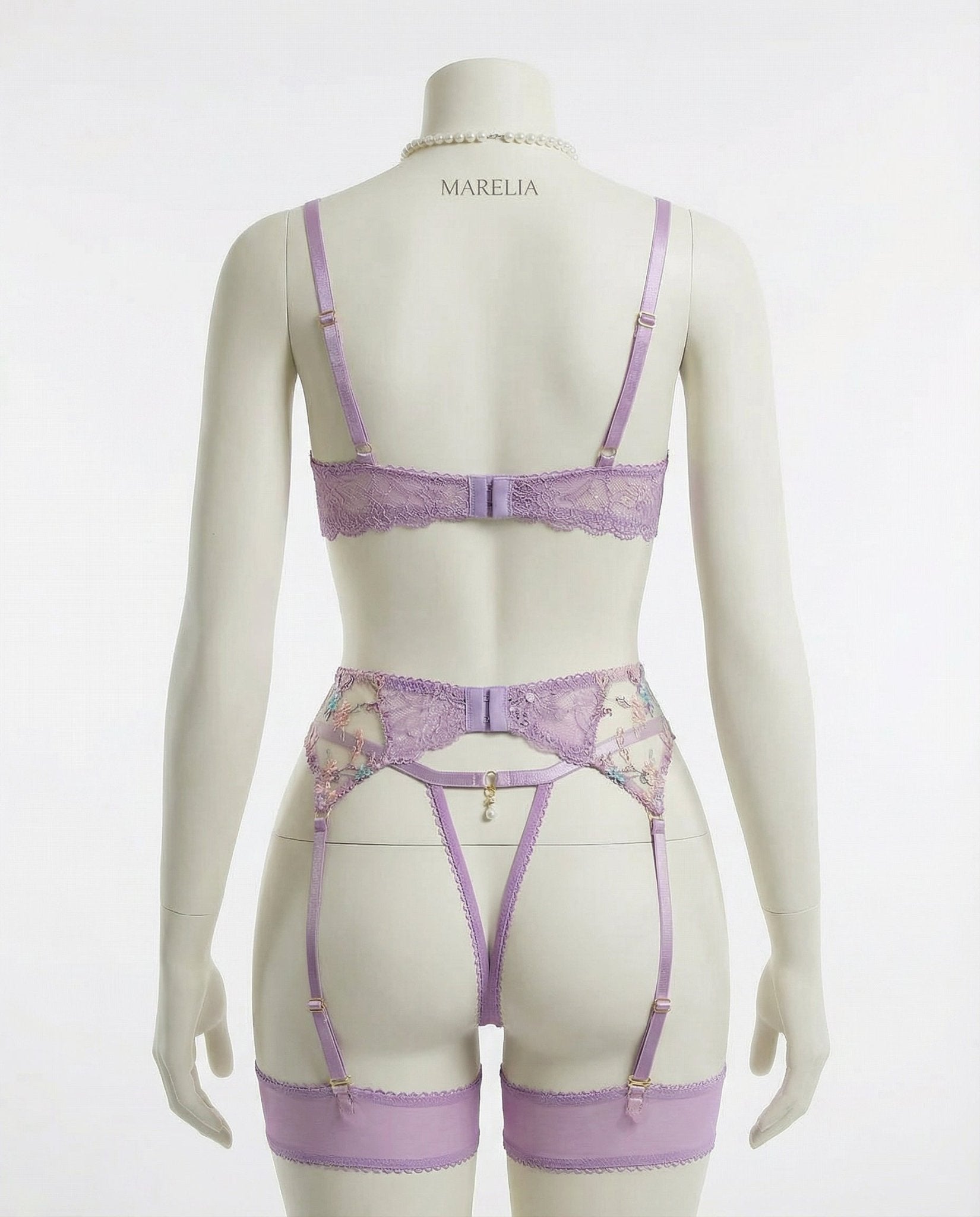 Floral Embroidered Bra Suspender Belt And G - String Set - AR UNIVERSALghntshLingerie Set