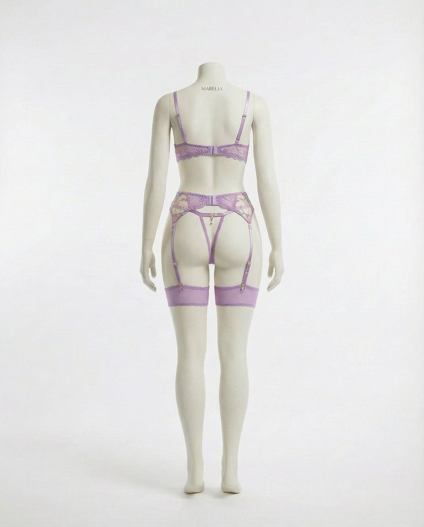 Floral Embroidered Bra Suspender Belt And G-String Set