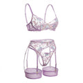 Floral Embroidered Bra Suspender Belt And G - String Set - AR UNIVERSALghntshLingerie Set