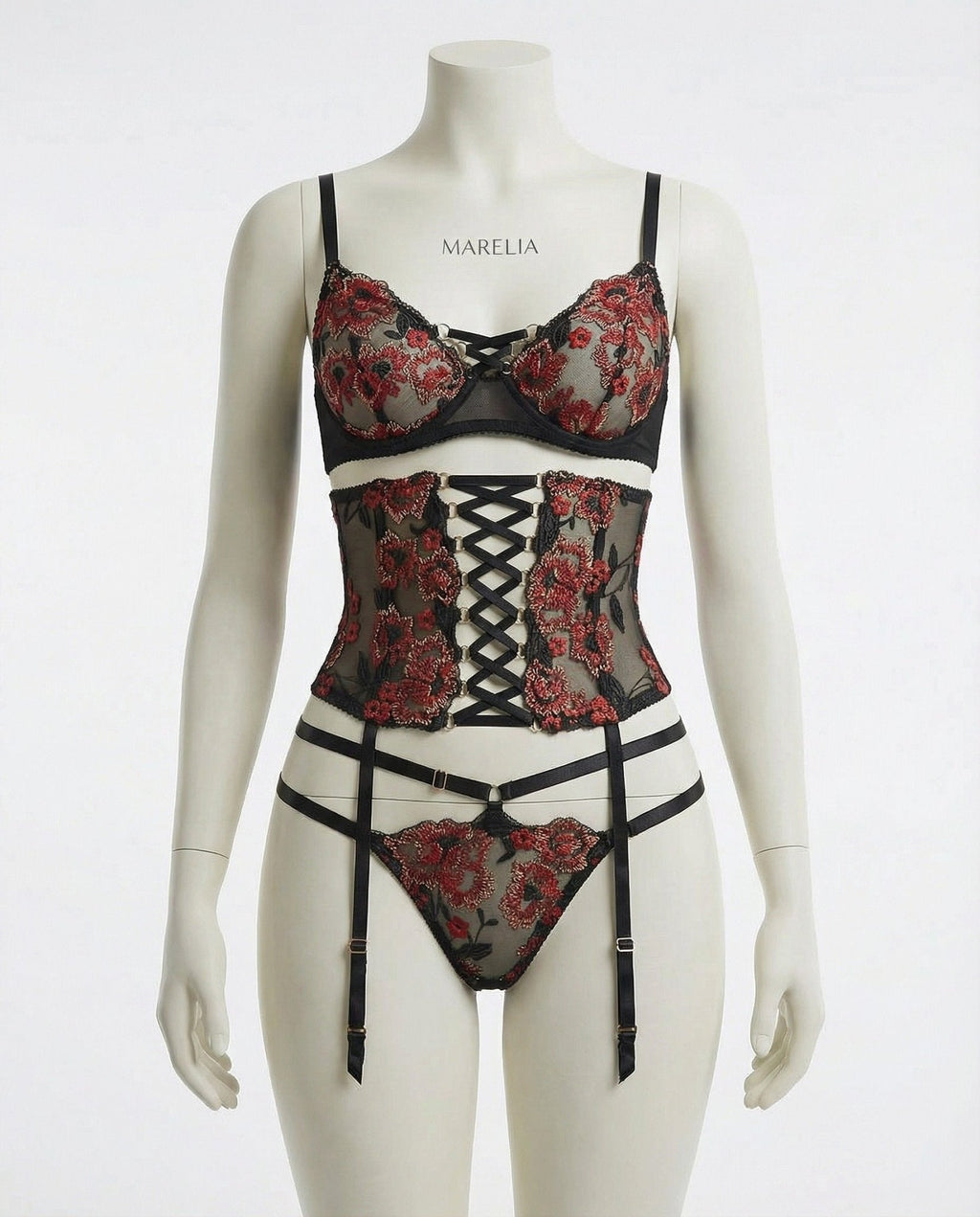 Floral Embroidered Corset Lingerie Set - AR UNIVERSALAR UNIVERSALLingerie Sets