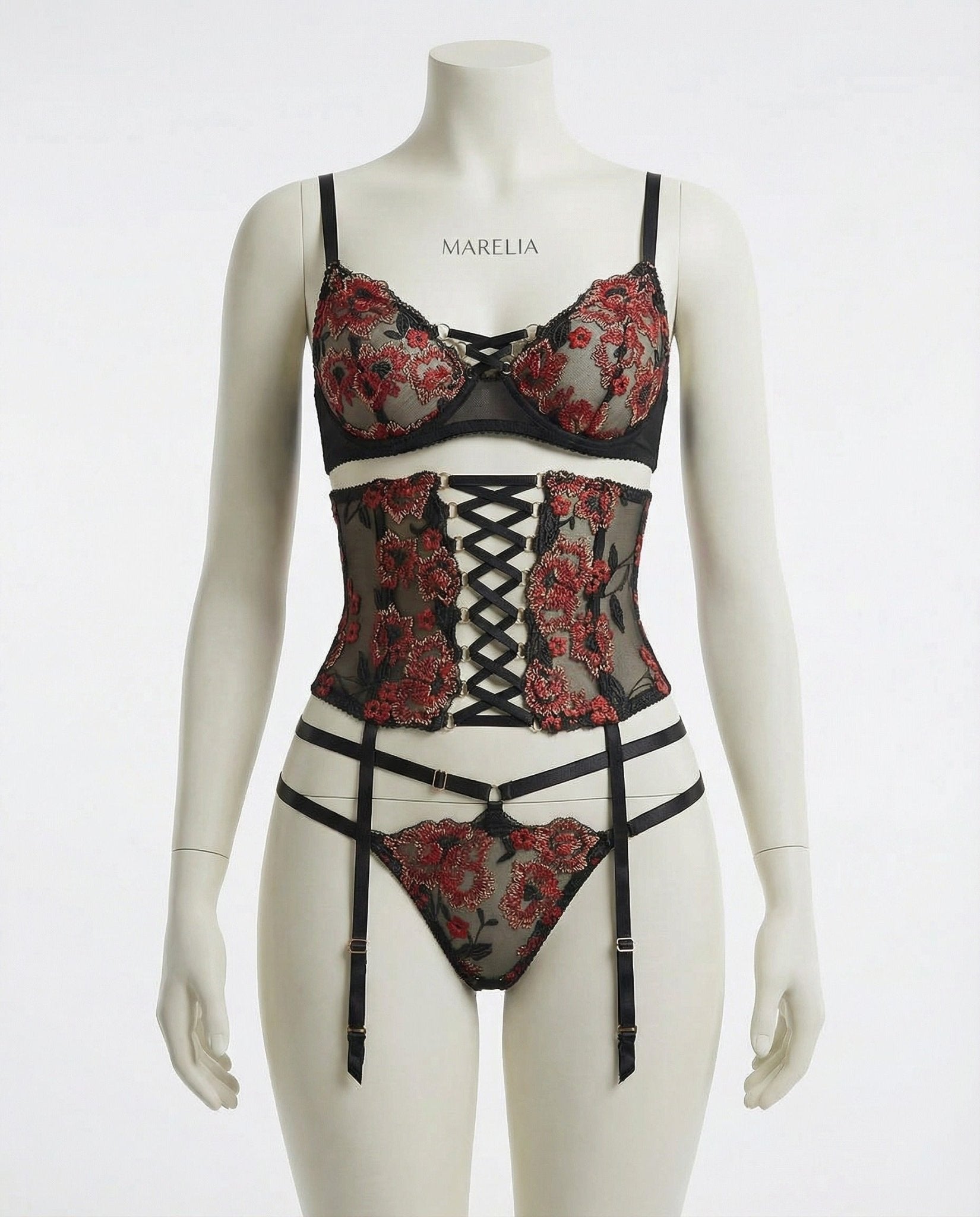 Floral Embroidered Corset Lingerie Set - AR UNIVERSALAR UNIVERSALLingerie Sets