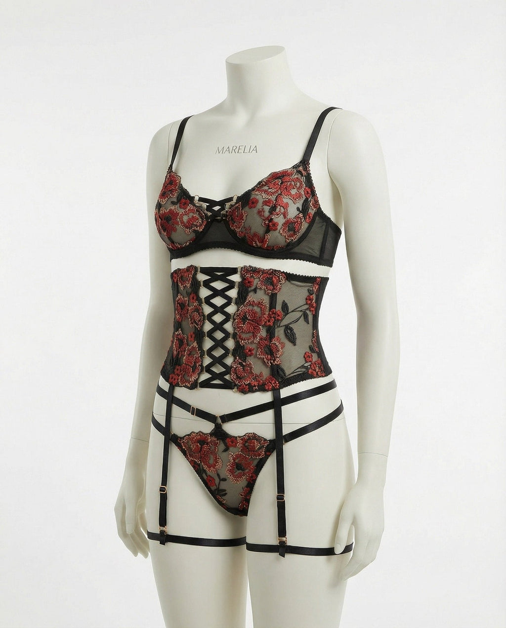 Floral Embroidered Corset Lingerie Set - AR UNIVERSALAR UNIVERSALLingerie Sets