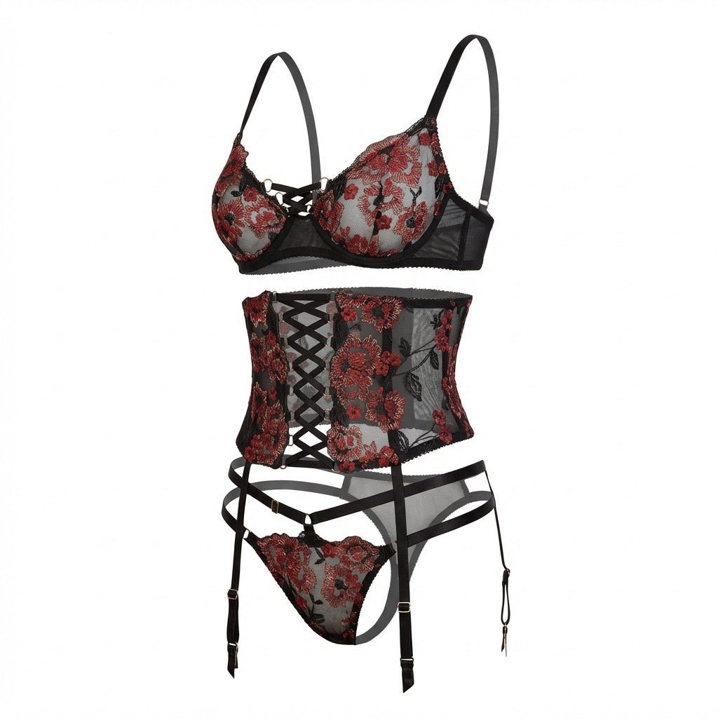 Floral Embroidered Corset Lingerie Set - AR UNIVERSALAR UNIVERSALLingerie Sets