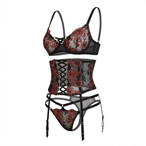 Floral Embroidered Corset Lingerie Set - AR UNIVERSALAR UNIVERSALLingerie Sets