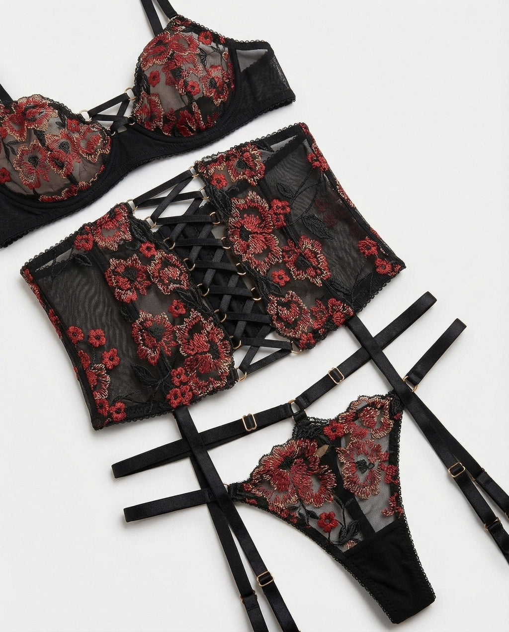 Floral Embroidered Corset Lingerie Set - AR UNIVERSALAR UNIVERSALLingerie Sets