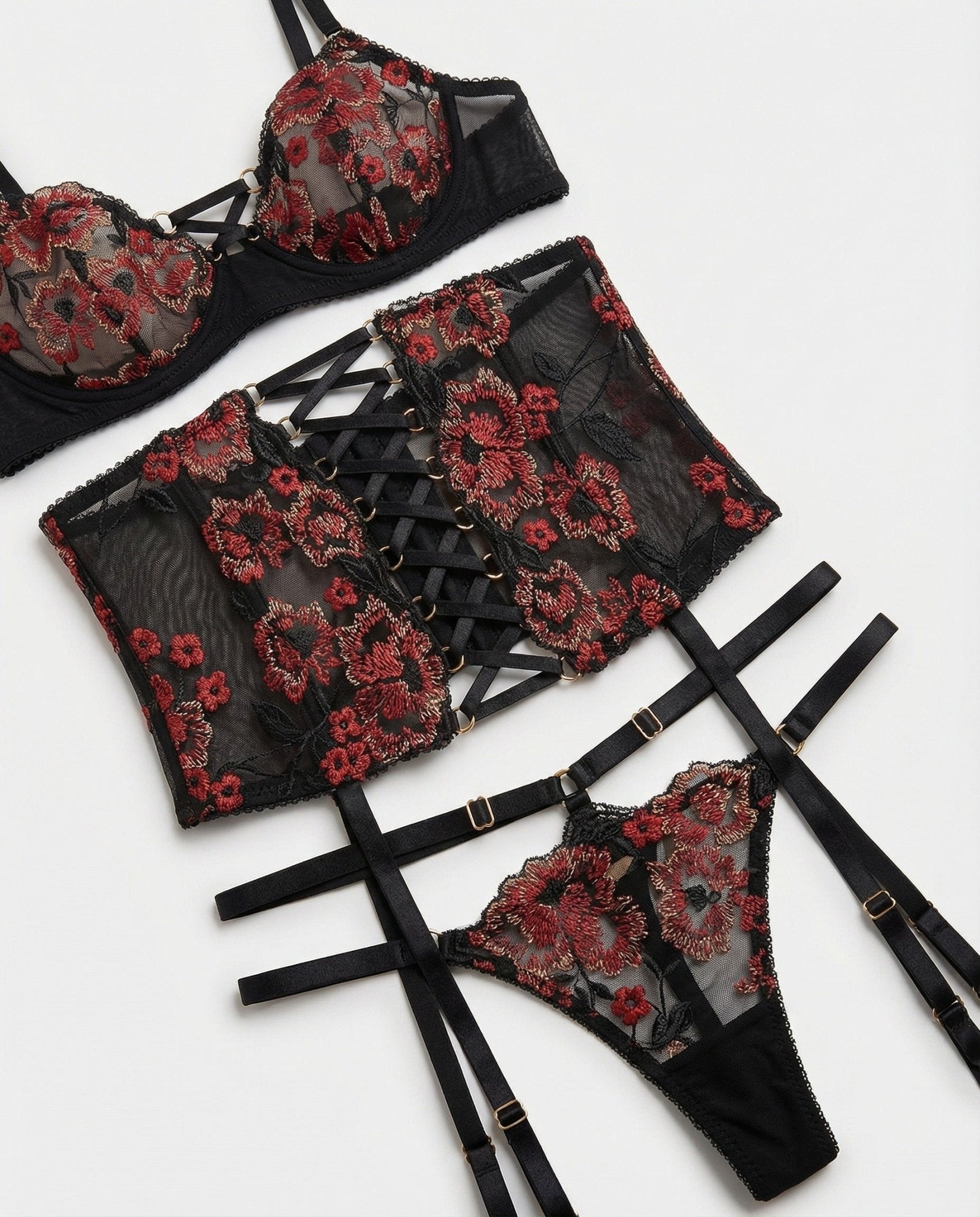 Floral Embroidered Corset Lingerie Set - AR UNIVERSALAR UNIVERSALLingerie Sets