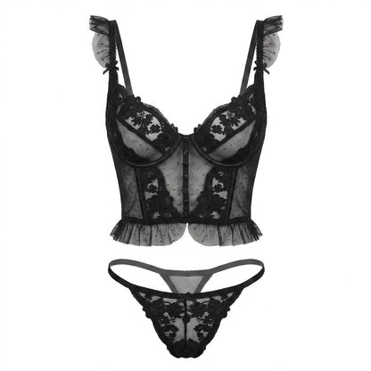 Floral Embroidered Lace Corset Lingerie Set