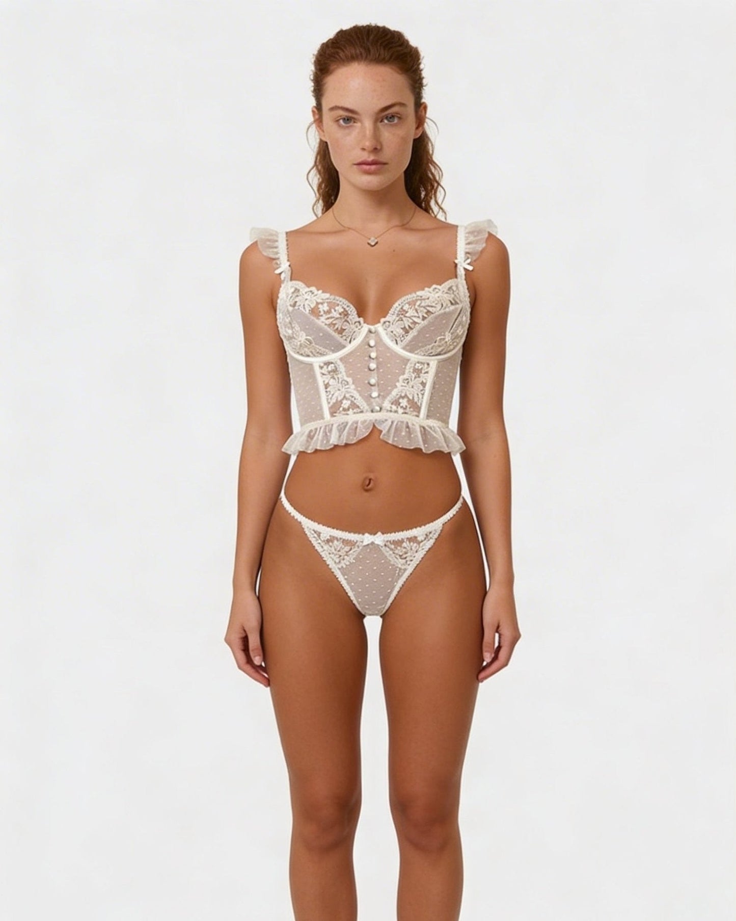 Floral Embroidered Lace Corset Lingerie Set