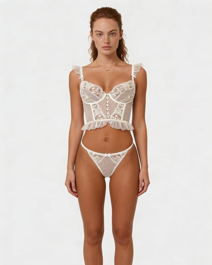 Floral Embroidered Lace Corset Lingerie Set