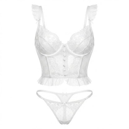 Floral Embroidered Lace Corset Lingerie Set