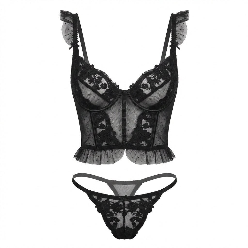 Floral Embroidered Lace Corset Lingerie Set - AR UNIVERSALghntshLingerie Sets