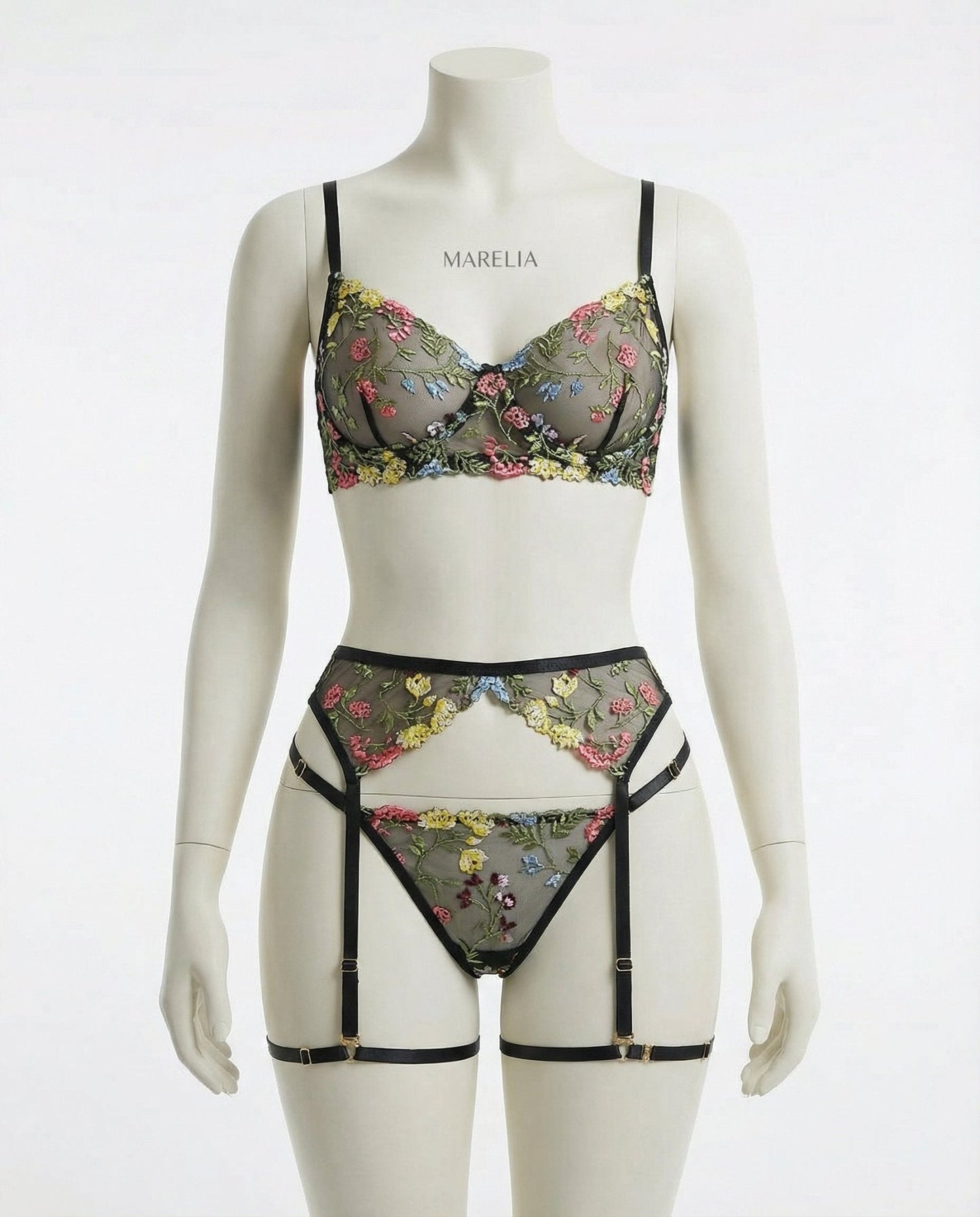 Floral Embroidered Lingerie Set