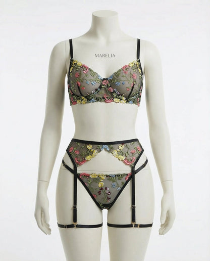 Floral Embroidered Lingerie Set