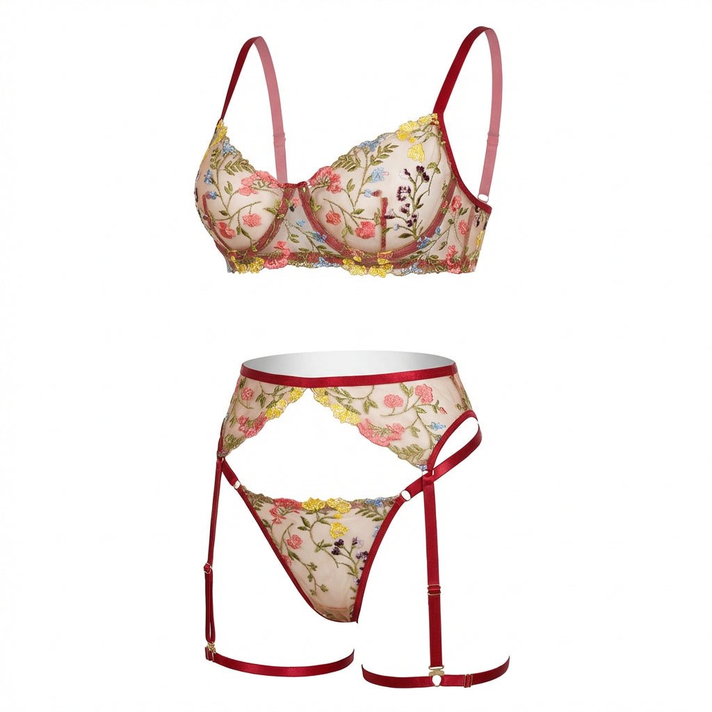 Floral Embroidered Lingerie Set