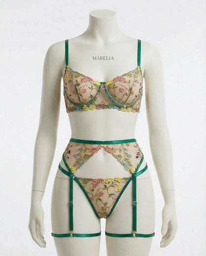 Floral Embroidered Lingerie Set
