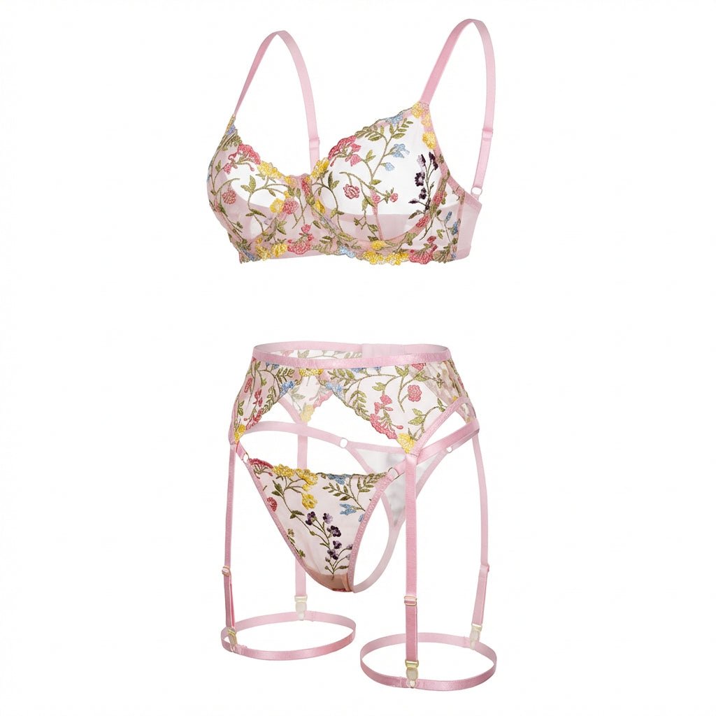 Floral Embroidered Lingerie Set