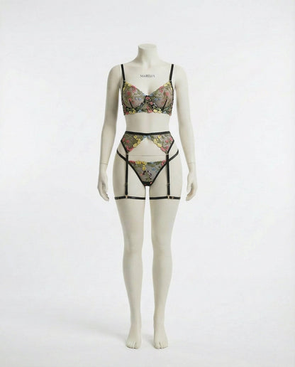 Floral Embroidered Lingerie Set