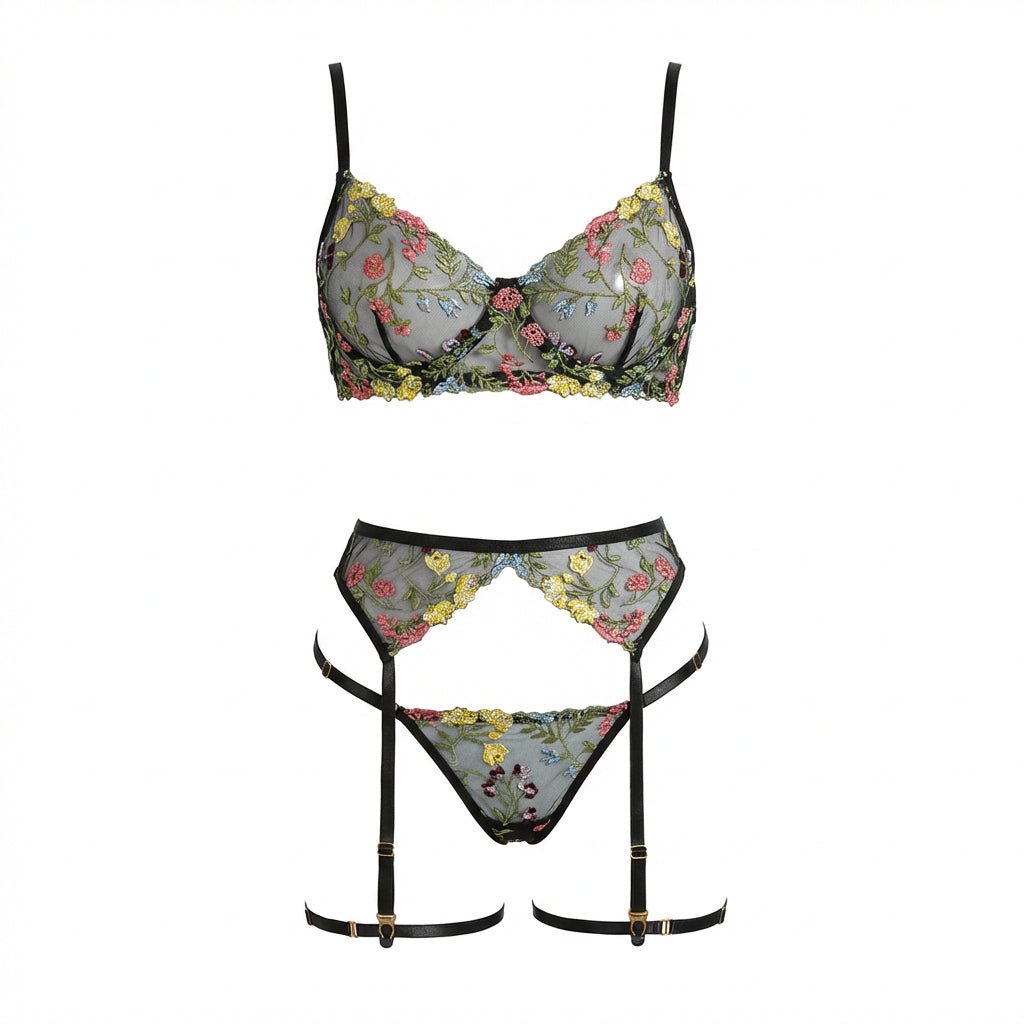 Floral Embroidered Lingerie Set