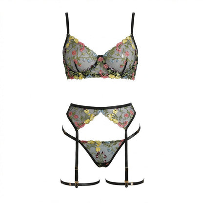 Floral Embroidered Lingerie Set