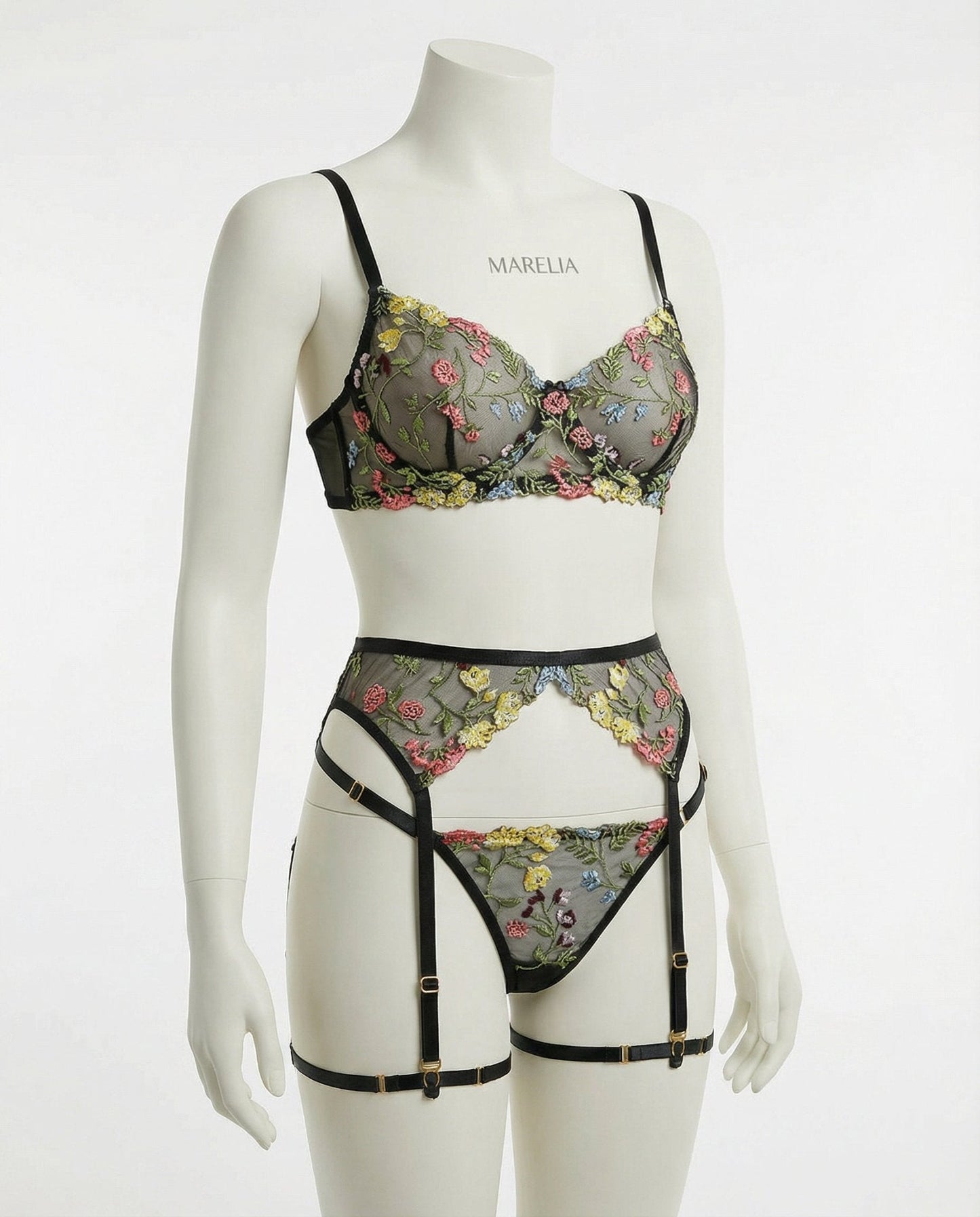 Floral Embroidered Lingerie Set
