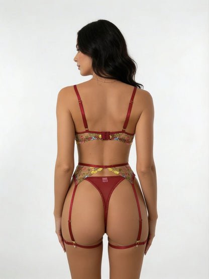 Floral Embroidered Lingerie Set