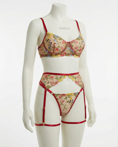 Floral Embroidered Lingerie Set