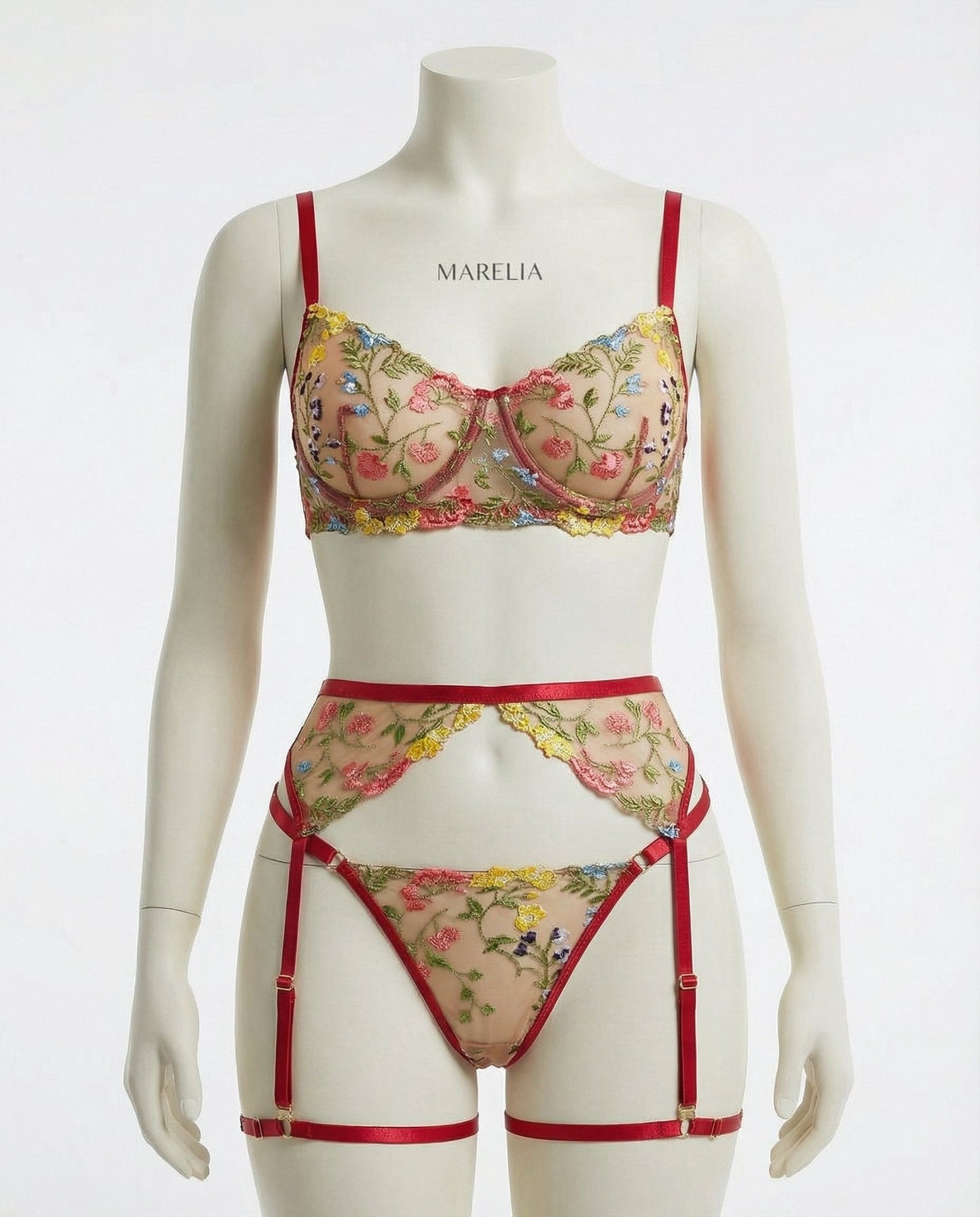 Floral Embroidered Lingerie Set