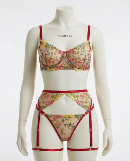 Floral Embroidered Lingerie Set
