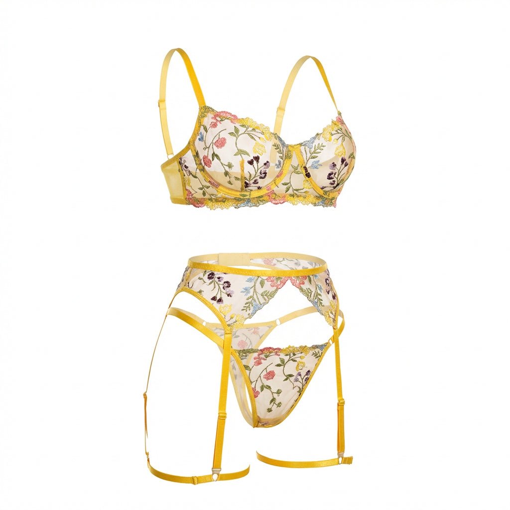 Floral Embroidered Lingerie Set