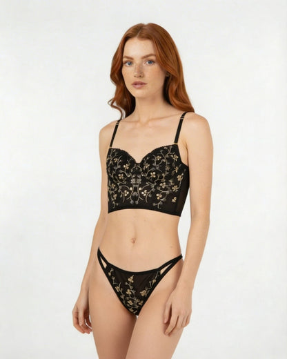 Floral Embroidered Mesh Bralette Set